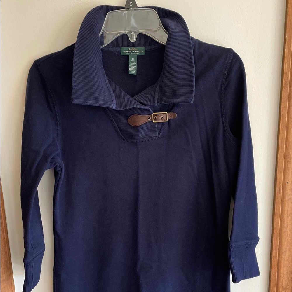 LAUREN JEANS CO. Ralph Lauren Navy Blue Cotton Knit Sweater Dress M Vintage - Picture 3 of 15